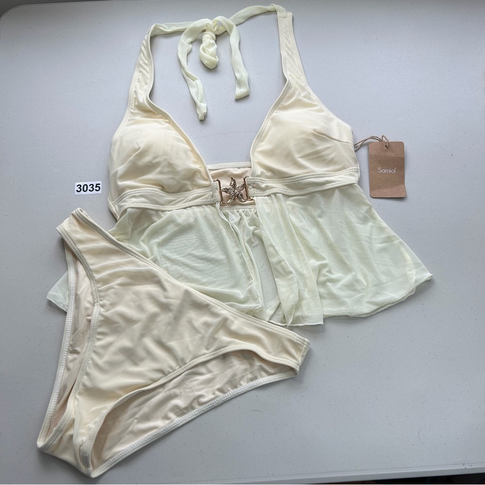 Samiol XL Off White Mesh Starfish Decorated Tankini Set